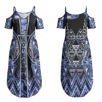 Aotearoa Ngati Kahungunu Couples Matching Summer Maxi Dress and Long Sleeve Button Shirt Maori Tribal Blue Paua Shell Pattern DT05 - Polynesian Pride