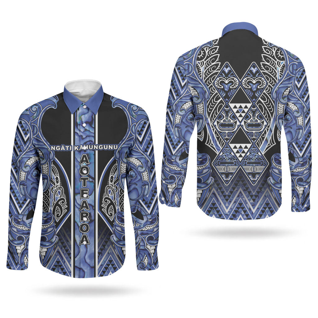 Aotearoa Ngati Kahungunu Couples Matching Tank Maxi Dress and Long Sleeve Button Shirt Maori Tribal Blue Paua Shell Pattern DT05 - Polynesian Pride