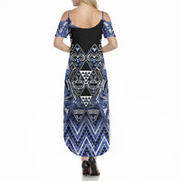 Aotearoa Ngati Kahungunu Summer Maxi Dress Maori Tribal Blue Paua Shell Pattern DT05 - Polynesian Pride