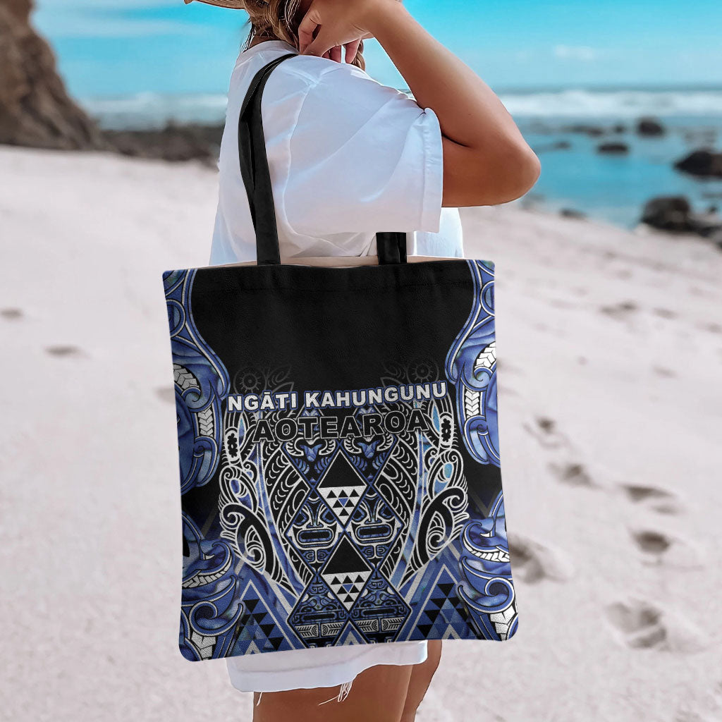 Aotearoa Ngati Kahungunu Tote Bag Maori Tribal Blue Paua Shell Pattern DT05 - Polynesian Pride