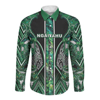 Aotearoa Ngai Tahu Long Sleeve Button Shirt Maori Tribal Dark Green Paua Shell Pattern DT05 Unisex Green - Polynesian Pride