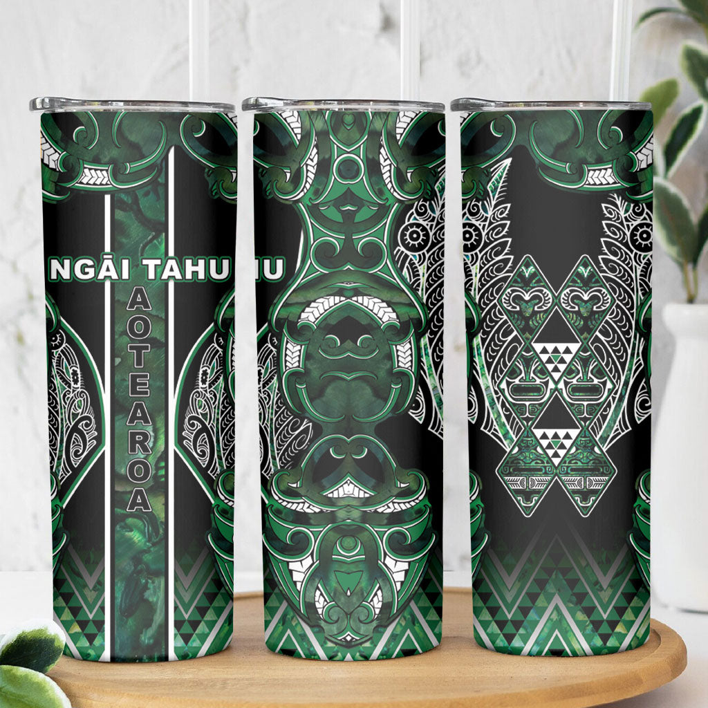 Aotearoa Ngai Tahu Skinny Tumbler Maori Tribal Dark Green Paua Shell Pattern DT05 - Polynesian Pride