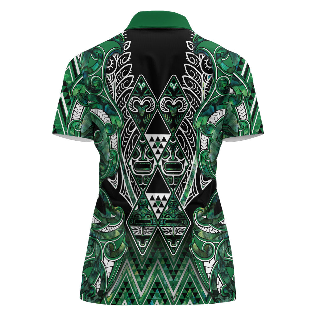 Aotearoa Ngai Tahu Women Polo Shirt Maori Tribal Dark Green Paua Shell Pattern DT05 - Polynesian Pride