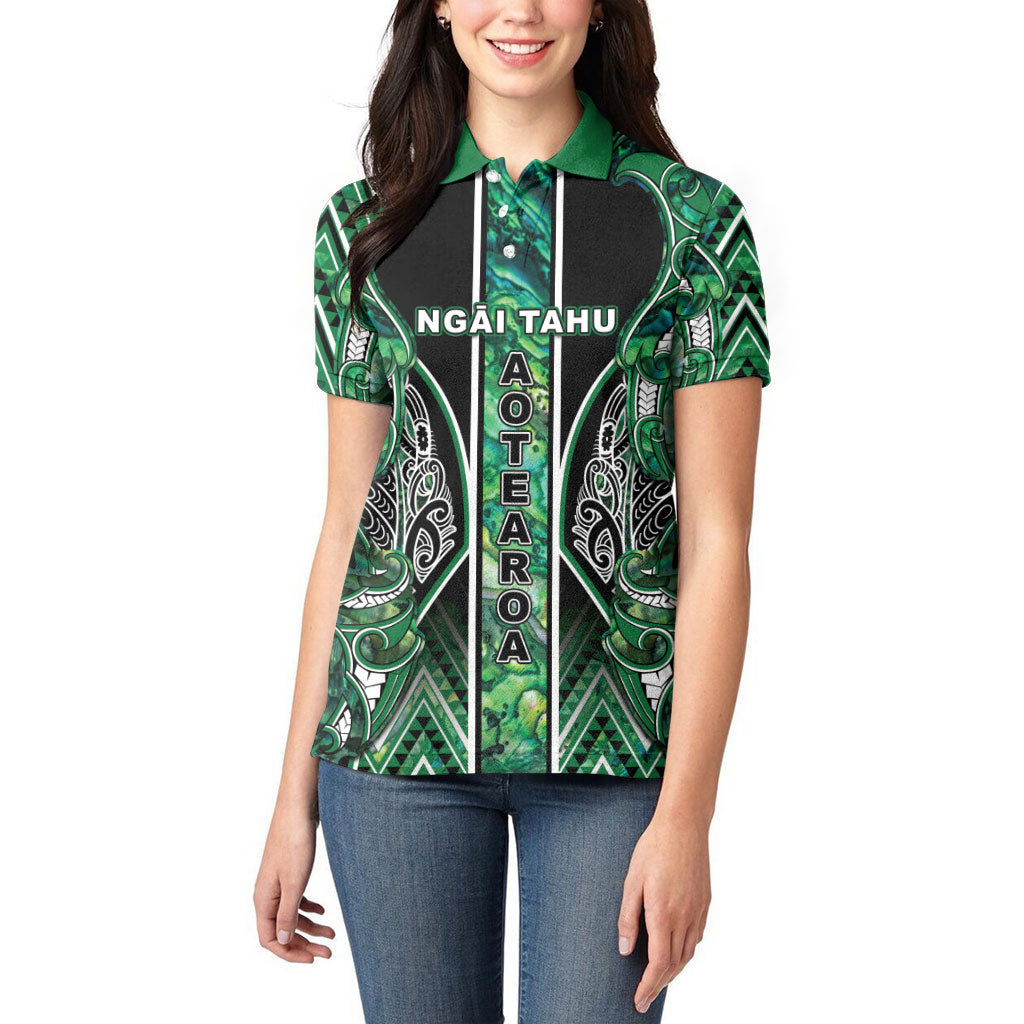 Aotearoa Ngai Tahu Women Polo Shirt Maori Tribal Dark Green Paua Shell Pattern DT05 - Polynesian Pride
