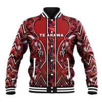Aotearoa Te Arawa Baseball Jacket Maori Tribal Dark Red Paua Shell Pattern DT05 Unisex Red - Polynesian Pride