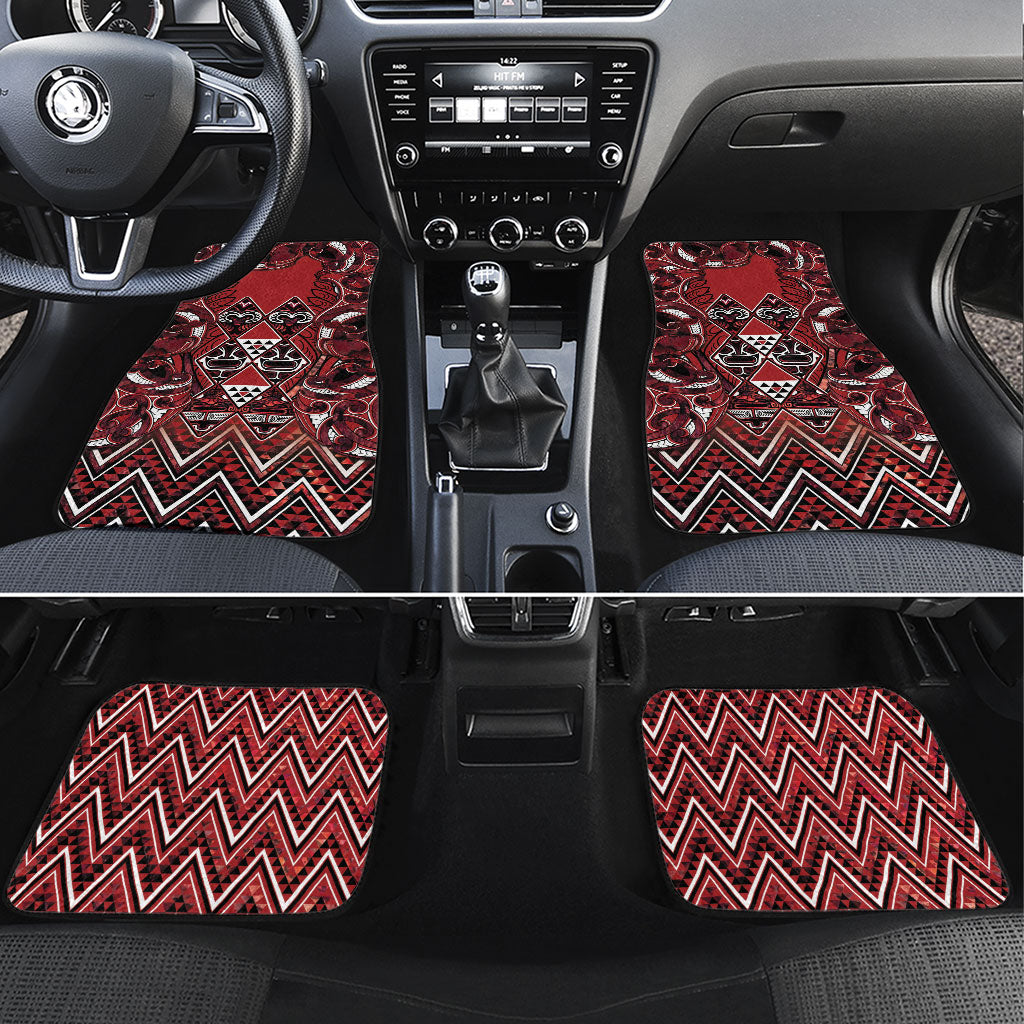 Aotearoa Te Arawa Car Mats Maori Tribal Dark Red Paua Shell Pattern DT05 Set 4pcs Red - Polynesian Pride