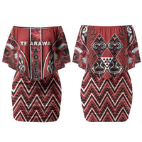 Aotearoa Te Arawa Couples Matching Off Shoulder Short Dress and Hawaiian Shirt Maori Tribal Dark Red Paua Shell Pattern DT05 - Polynesian Pride