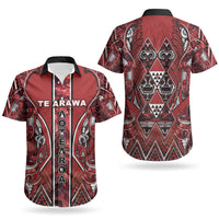 Aotearoa Te Arawa Couples Matching Off Shoulder Short Dress and Hawaiian Shirt Maori Tribal Dark Red Paua Shell Pattern DT05 - Polynesian Pride
