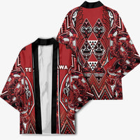 Aotearoa Te Arawa Kimono Maori Tribal Dark Red Paua Shell Pattern DT05 - Polynesian Pride