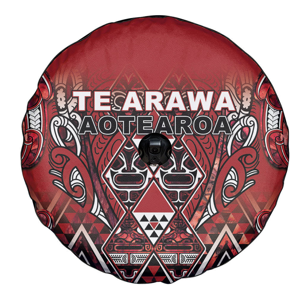 Aotearoa Te Arawa Spare Tire Cover Maori Tribal Dark Red Paua Shell Pattern DT05 - Polynesian Pride