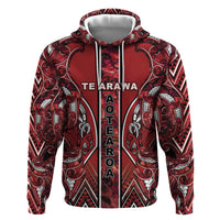 Aotearoa Te Arawa Zip Hoodie Maori Tribal Dark Red Paua Shell Pattern DT05 Pullover Hoodie Red - Polynesian Pride