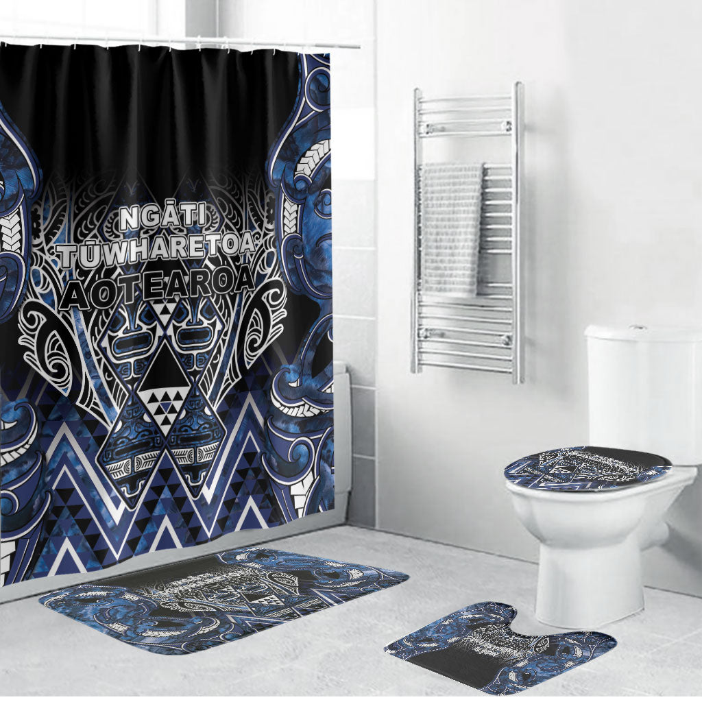 Aotearoa Tuwharetoa Bathroom Set Maori Tribal Navy Paua Shell Pattern