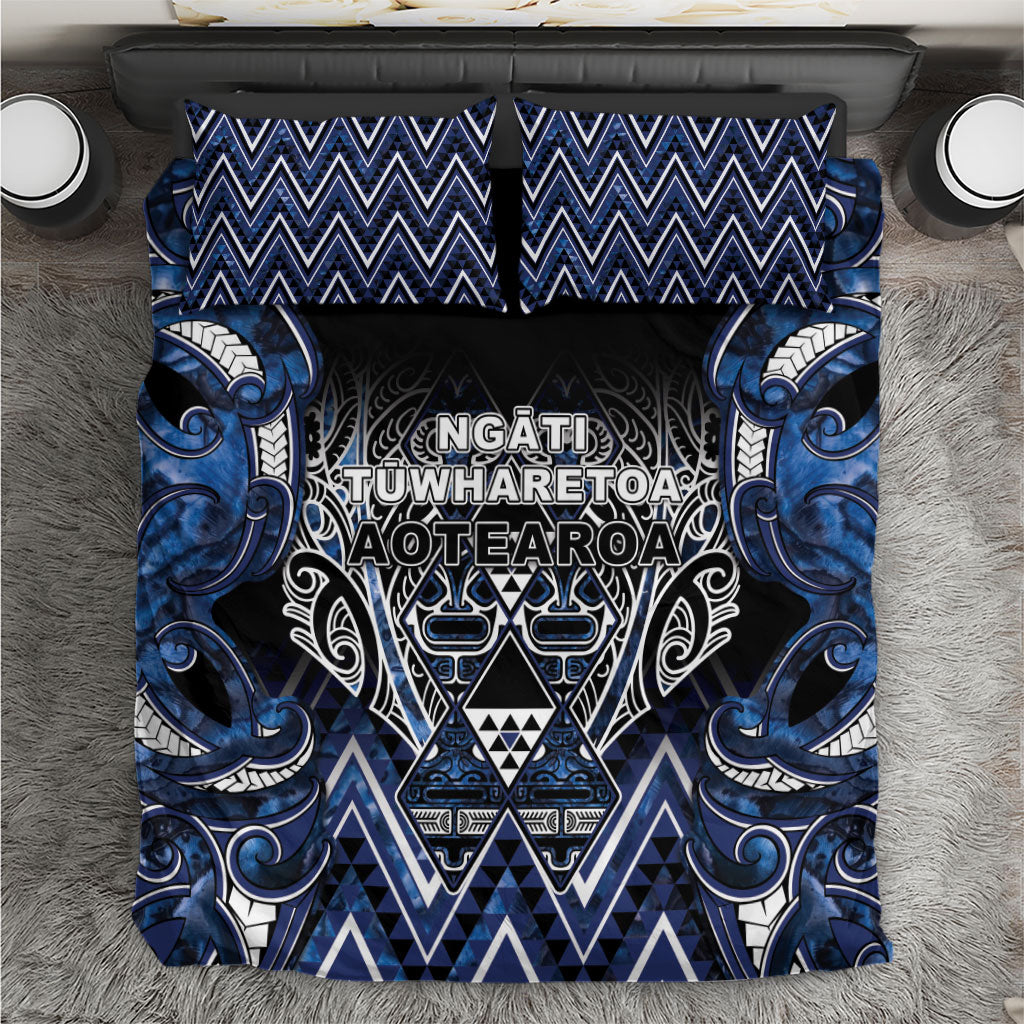 Aotearoa Tuwharetoa Bedding Set Maori Tribal Navy Paua Shell Pattern