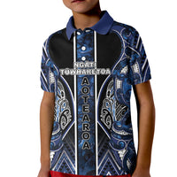 Aotearoa Tuwharetoa Kid Polo Shirt Maori Tribal Navy Paua Shell Pattern DT05 Kid Navy - Polynesian Pride