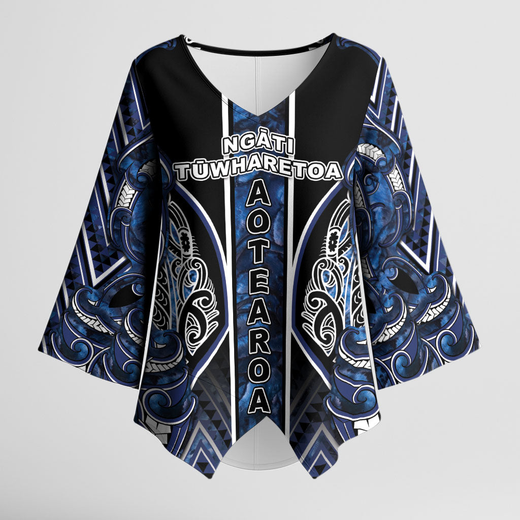 Aotearoa Tuwharetoa Kimono Sleeve Blouse Maori Tribal Navy Paua Shell Pattern DT05 Female Navy - Polynesian Pride