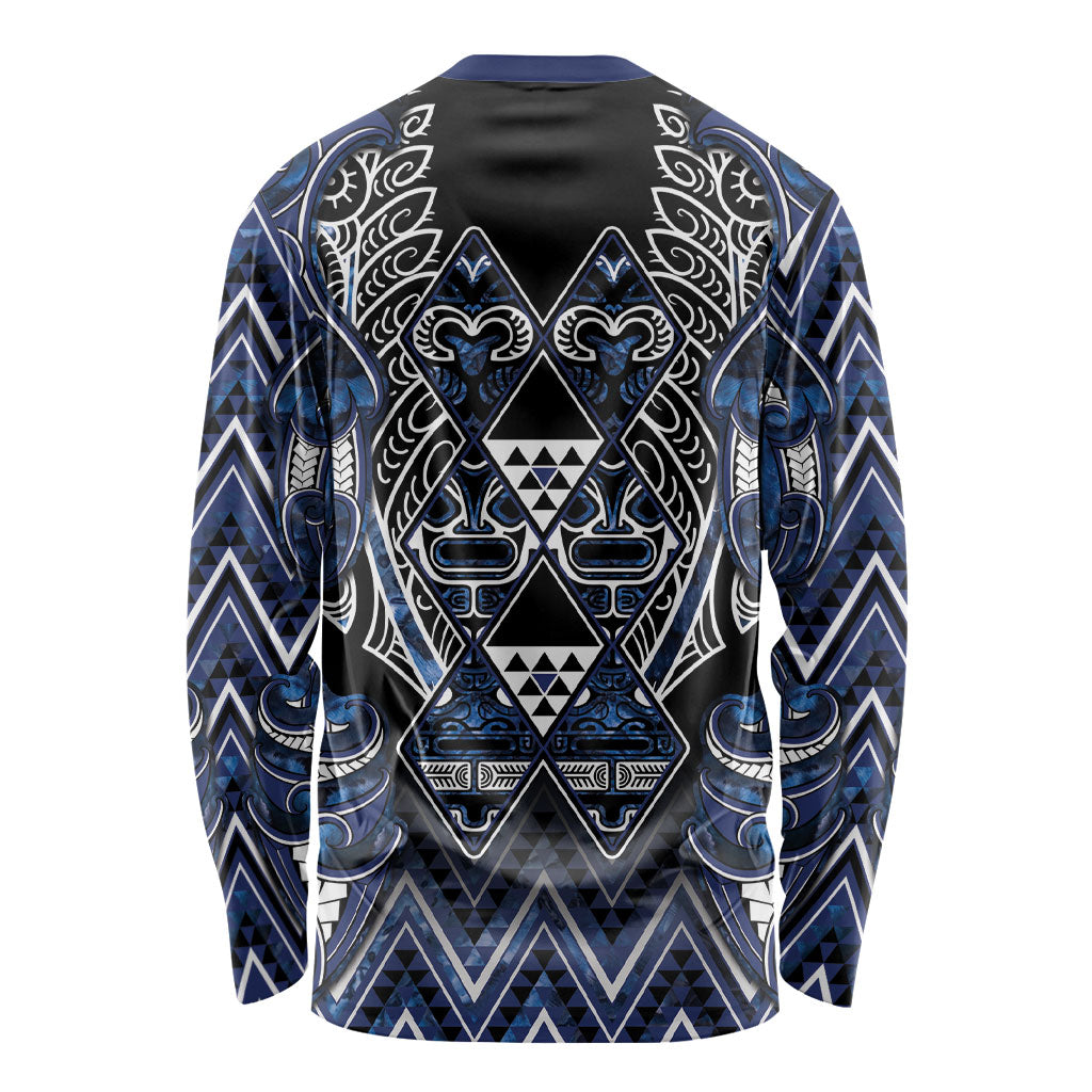 Aotearoa Tuwharetoa Long Sleeve Shirt Maori Tribal Navy Paua Shell Pattern DT05 - Polynesian Pride