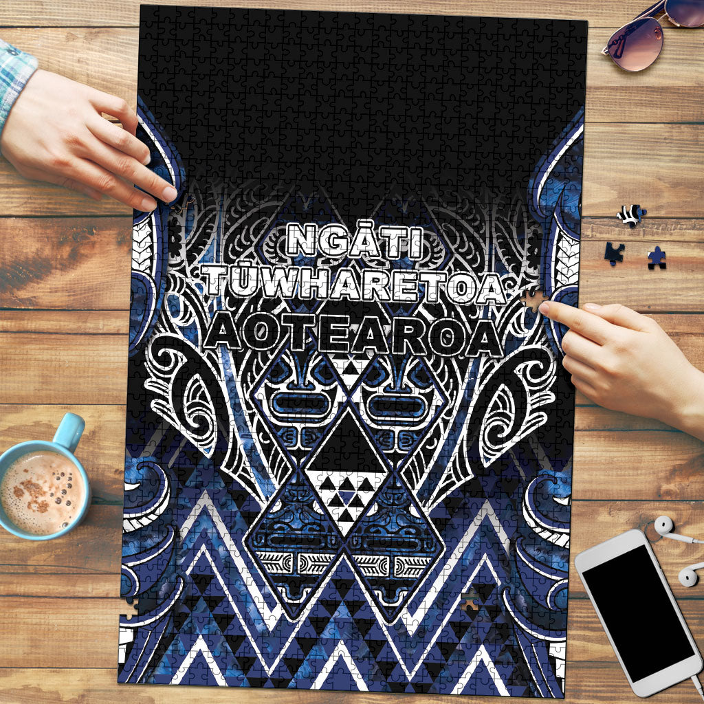 Aotearoa Tuwharetoa Puzzle Maori Tribal Navy Paua Shell Pattern DT05 Navy - Polynesian Pride