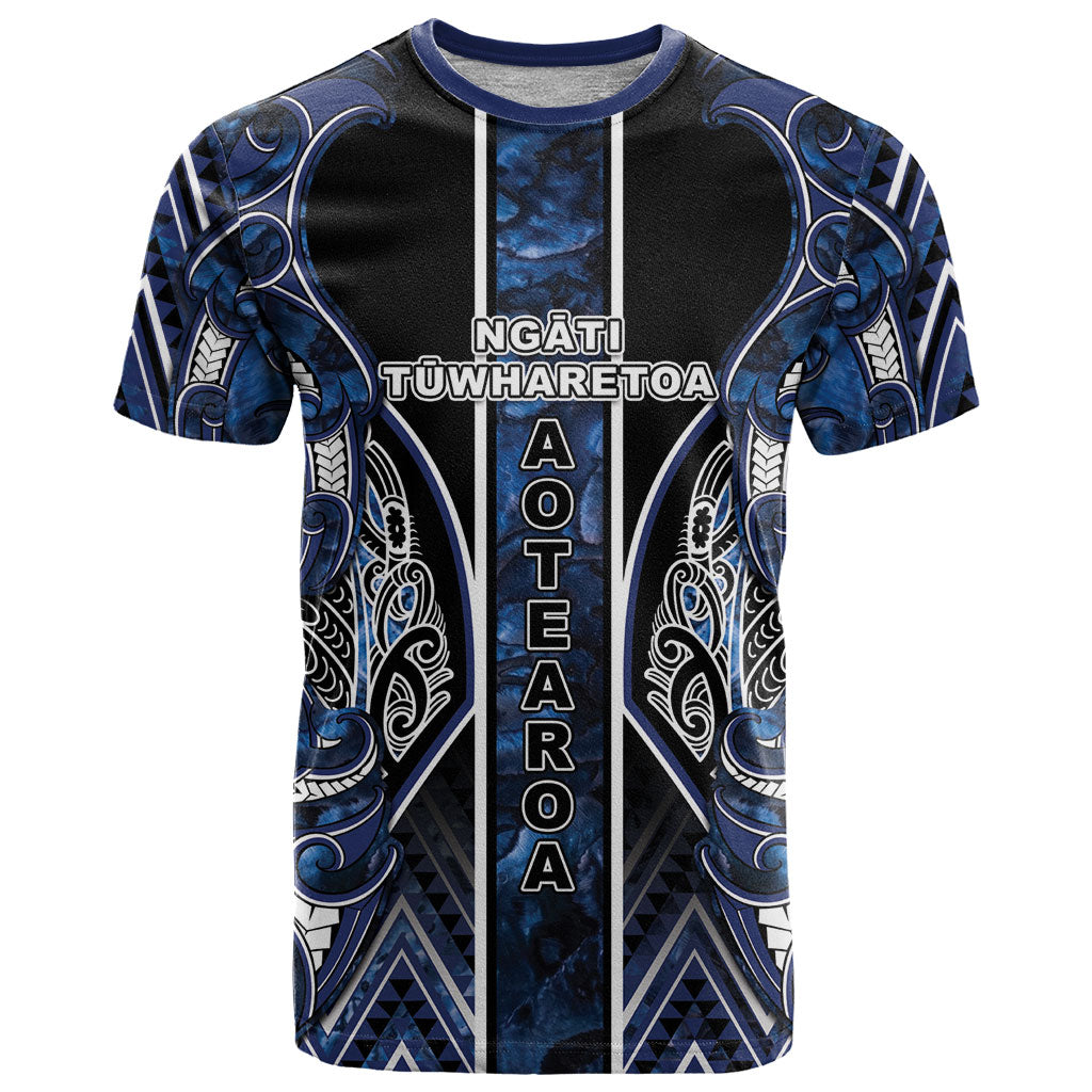 Aotearoa Tuwharetoa T Shirt Maori Tribal Navy Paua Shell Pattern DT05 Navy - Polynesian Pride