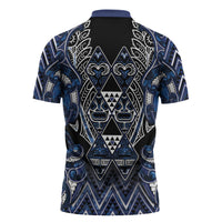 Aotearoa Tuwharetoa Zipper Polo Shirt Maori Tribal Navy Paua Shell Pattern DT05 - Polynesian Pride