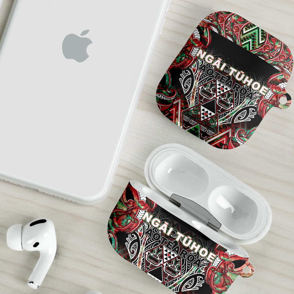Aotearoa Ngai Tuhoe AirPods Case Maori Tribal Red And Green Paua Shell Pattern DT05 - Polynesian Pride