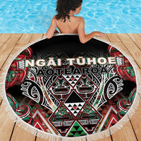 Aotearoa Ngai Tuhoe Beach Blanket Maori Tribal Red And Green Paua Shell Pattern DT05 - Polynesian Pride