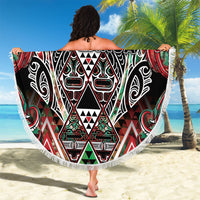 Aotearoa Ngai Tuhoe Beach Blanket Maori Tribal Red And Green Paua Shell Pattern DT05 - Polynesian Pride