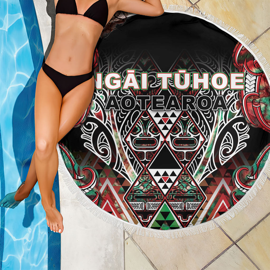 Aotearoa Ngai Tuhoe Beach Blanket Maori Tribal Red And Green Paua Shell Pattern DT05 - Polynesian Pride