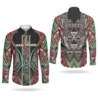 Aotearoa Ngai Tuhoe Couples Matching Short Sleeve Bodycon Dress and Long Sleeve Button Shirt Maori Tribal Red And Green Paua Shell Pattern DT05 - Polynesian Pride