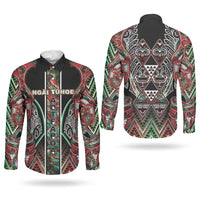 Aotearoa Ngai Tuhoe Couples Matching Tank Maxi Dress and Long Sleeve Button Shirt Maori Tribal Red And Green Paua Shell Pattern DT05 - Polynesian Pride