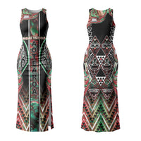 Aotearoa Ngai Tuhoe Couples Matching Tank Maxi Dress and Long Sleeve Button Shirt Maori Tribal Red And Green Paua Shell Pattern DT05 - Polynesian Pride
