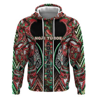 Aotearoa Ngai Tuhoe Hoodie Maori Tribal Red And Green Paua Shell Pattern DT05 Pullover Hoodie Red - Polynesian Pride