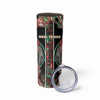 Aotearoa Ngai Tuhoe Skinny Tumbler Maori Tribal Red And Green Paua Shell Pattern DT05 - Polynesian Pride