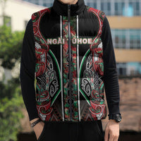Aotearoa Ngai Tuhoe Sleeveless Puffer Jacket Maori Tribal Red And Green Paua Shell Pattern DT05 - Polynesian Pride