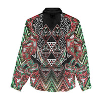 Aotearoa Ngai Tuhoe Women Casual Shirt Maori Tribal Red And Green Paua Shell Pattern DT05 - Polynesian Pride