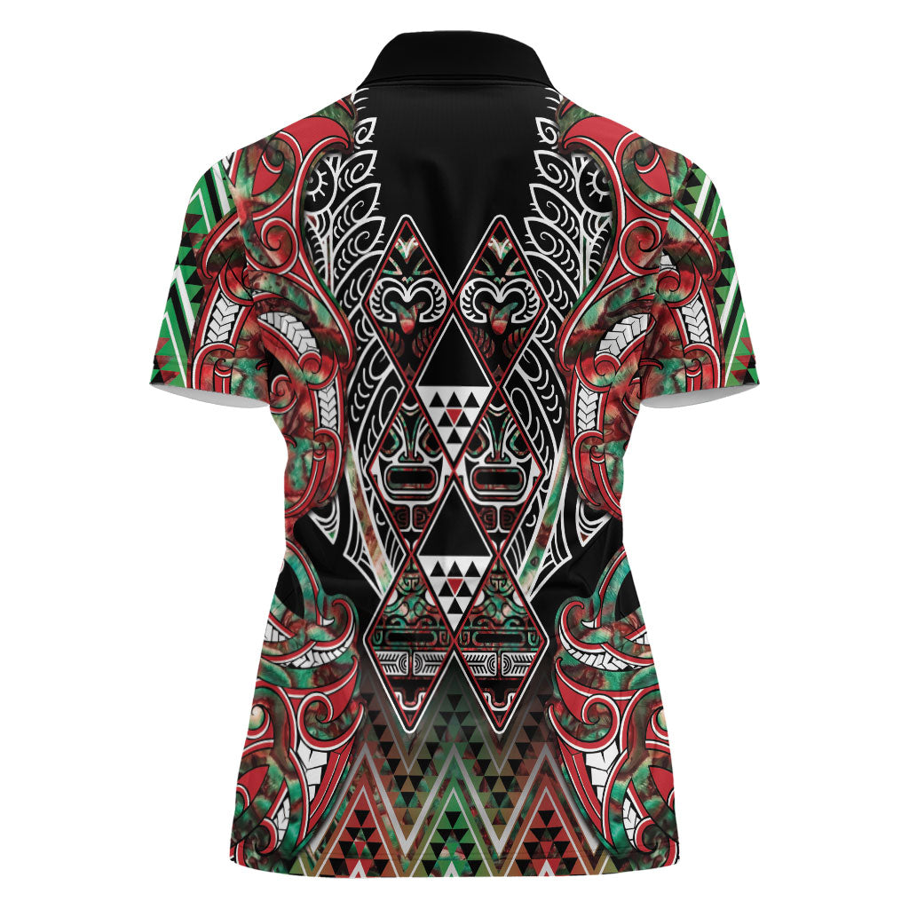 Aotearoa Ngai Tuhoe Women Polo Shirt Maori Tribal Red And Green Paua Shell Pattern DT05 - Polynesian Pride