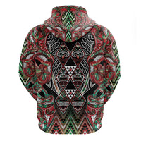 Aotearoa Ngai Tuhoe Zip Hoodie Maori Tribal Red And Green Paua Shell Pattern DT05 - Polynesian Pride
