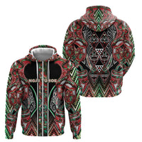 Aotearoa Ngai Tuhoe Zip Hoodie Maori Tribal Red And Green Paua Shell Pattern DT05 - Polynesian Pride