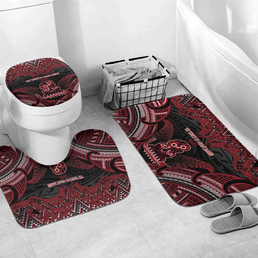 New Zealand Waitangi Day Bathroom Set Te Tiriti O Waitangi 1840 DT05 Mat Set Only (3 pcs) One Size Black - Polynesian Pride