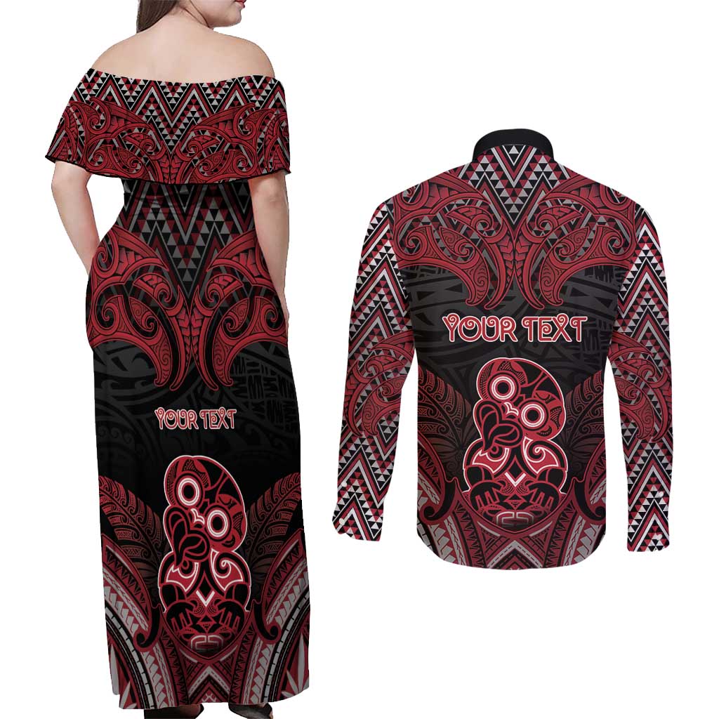 Personalised New Zealand Waitangi Day Couples Matching Off Shoulder Maxi Dress and Long Sleeve Button Shirt Te Tiriti O Waitangi 1840 DT05 - Polynesian Pride