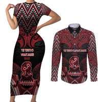 Personalised New Zealand Waitangi Day Couples Matching Short Sleeve Bodycon Dress and Long Sleeve Button Shirt Te Tiriti O Waitangi 1840 DT05 Black - Polynesian Pride