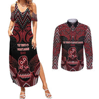 Personalised New Zealand Waitangi Day Couples Matching Summer Maxi Dress and Long Sleeve Button Shirt Te Tiriti O Waitangi 1840 DT05 Black - Polynesian Pride