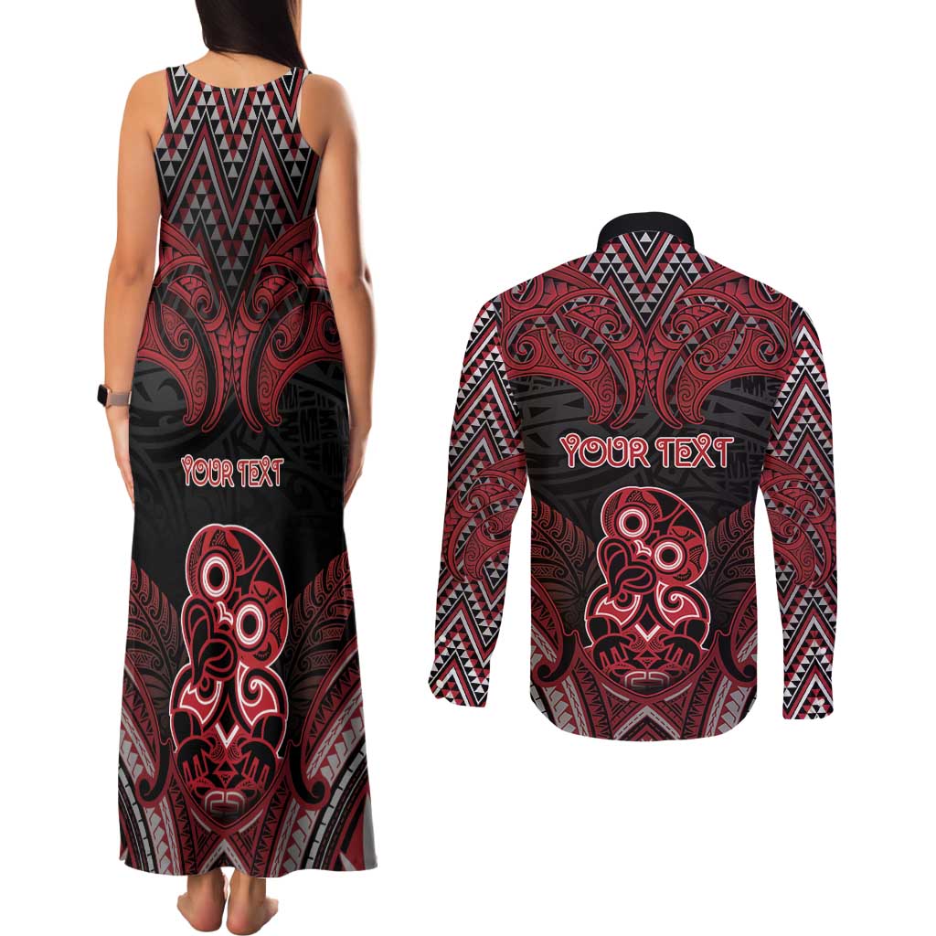 Personalised New Zealand Waitangi Day Couples Matching Tank Maxi Dress and Long Sleeve Button Shirt Te Tiriti O Waitangi 1840 DT05 - Polynesian Pride