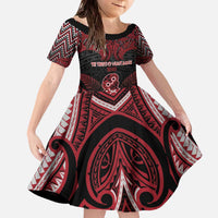Personalised New Zealand Waitangi Day Family Matching Off The Shoulder Long Sleeve Dress and Hawaiian Shirt Te Tiriti O Waitangi 1840 DT05 Daughter's Dress Black - Polynesian Pride