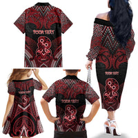 Personalised New Zealand Waitangi Day Family Matching Off The Shoulder Long Sleeve Dress and Hawaiian Shirt Te Tiriti O Waitangi 1840 DT05 - Polynesian Pride