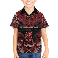 Personalised New Zealand Waitangi Day Family Matching Off Shoulder Maxi Dress and Hawaiian Shirt Te Tiriti O Waitangi 1840 DT05 Son's Shirt Black - Polynesian Pride