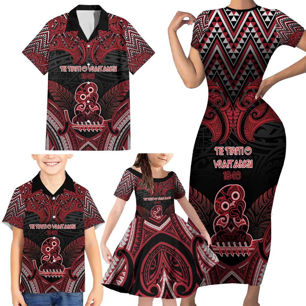 Personalised New Zealand Waitangi Day Family Matching Short Sleeve Bodycon Dress and Hawaiian Shirt Te Tiriti O Waitangi 1840 DT05 - Polynesian Pride