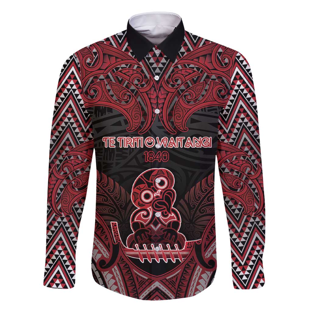 Personalised New Zealand Waitangi Day Family Matching Short Sleeve Bodycon Dress and Hawaiian Shirt Te Tiriti O Waitangi 1840 DT05 Dad's Shirt - Long Sleeve Black - Polynesian Pride