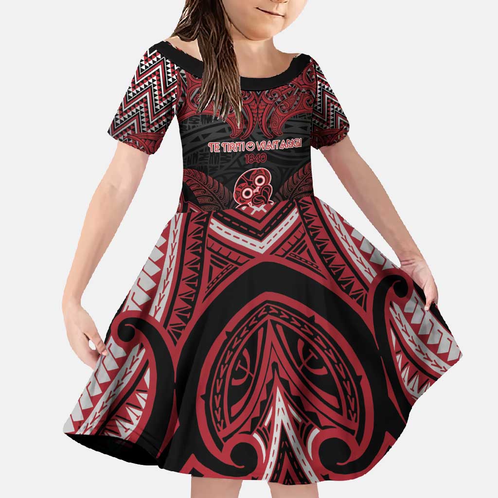 Personalised New Zealand Waitangi Day Family Matching Summer Maxi Dress and Hawaiian Shirt Te Tiriti O Waitangi 1840 DT05 Daughter's Dress Black - Polynesian Pride