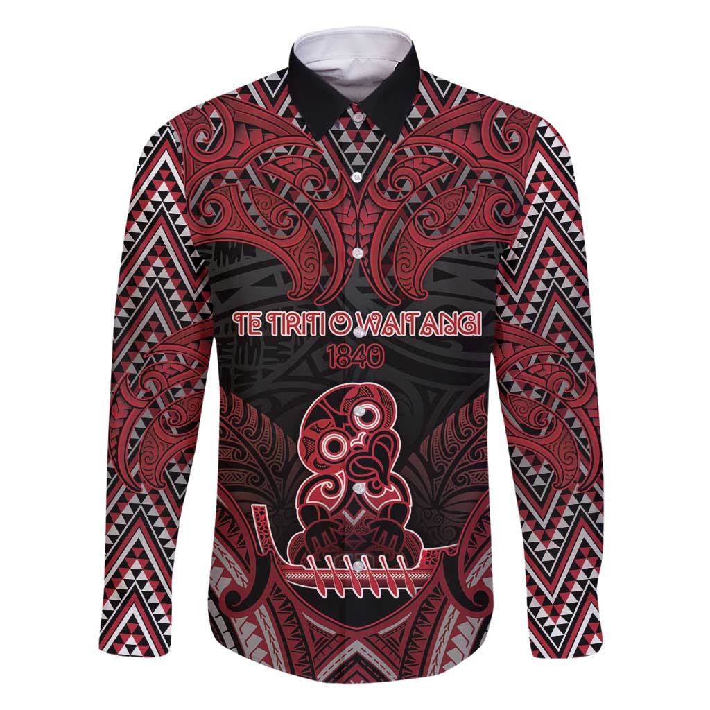 Personalised New Zealand Waitangi Day Family Matching Summer Maxi Dress and Hawaiian Shirt Te Tiriti O Waitangi 1840 DT05 Dad's Shirt - Long Sleeve Black - Polynesian Pride