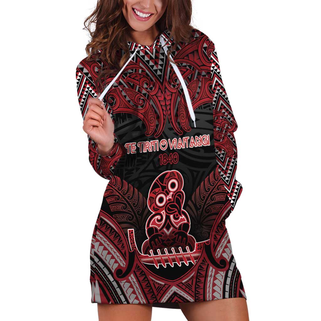 Personalised New Zealand Waitangi Day Hoodie Dress Te Tiriti O Waitangi 1840 DT05 Black - Polynesian Pride